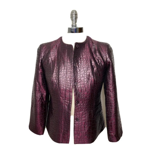 Blazer Handbags - Louben Blazer Jacket Womesn Sz 4 Snakeskin Print Burgundy Maroon Suit